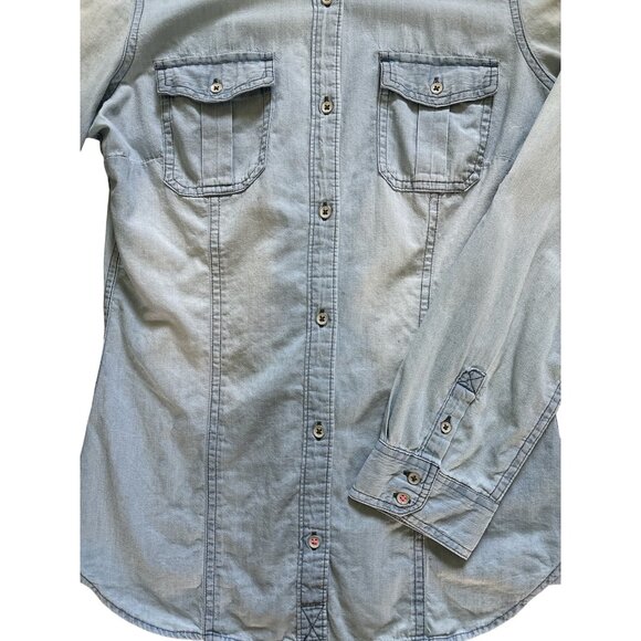SO Perfect Shirt Womens Medium Chambray Denim Long Sleeve Button Western Top - Picture 3 of 11